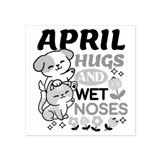 エイプリルハグとウェットノーズ – かわいい犬と猫のアート ラバースタンプ (インプリント)