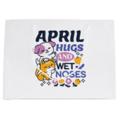 エイプリルハグとウェットノーズ – かわいい犬と猫のアート ラージペーパーバッグ (正面)