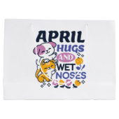 エイプリルハグとウェットノーズ – かわいい犬と猫のアート ラージペーパーバッグ (裏面)