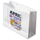 エイプリルハグとウェットノーズ – かわいい犬と猫のアート ラージペーパーバッグ (正面アングル)