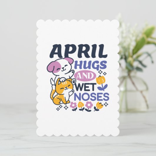 エイプリルハグとウェットノーズ – かわいい犬と猫のアート 招待状 (スタンド正面)