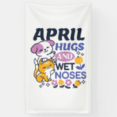 エイプリルハグとウェットノーズ – かわいい犬と猫のアート 横断幕 (縦)