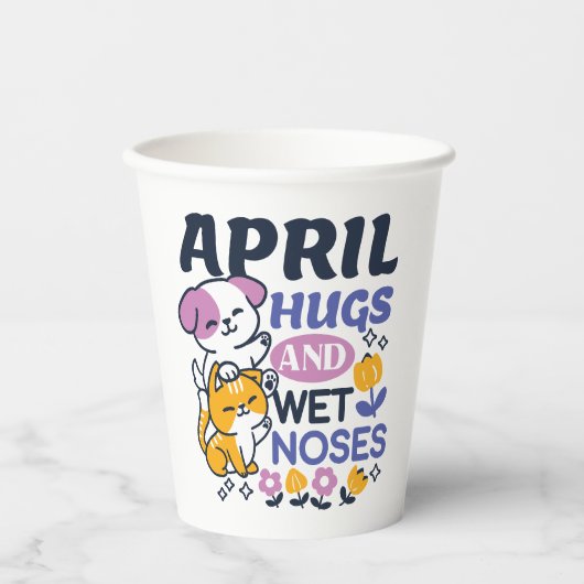 エイプリルハグとウェットノーズ – かわいい犬と猫のアート 紙コップ (正面)
