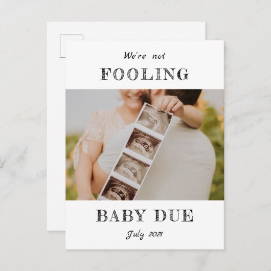 エイプリルフールズの妊娠リビール/誕生 案内ポストカード (正面/裏面)