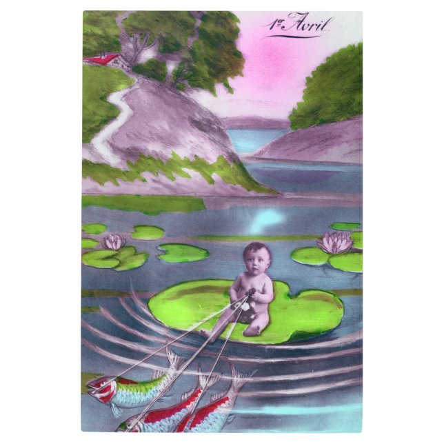 エイプリルフールヴィンテージフランスのはがき メタルプリント (正面)