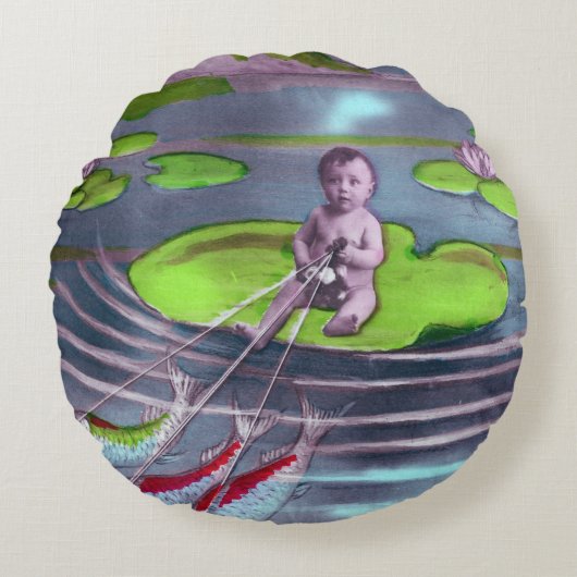 エイプリルフールヴィンテージフランスのはがき ラウンドクッション (正面)