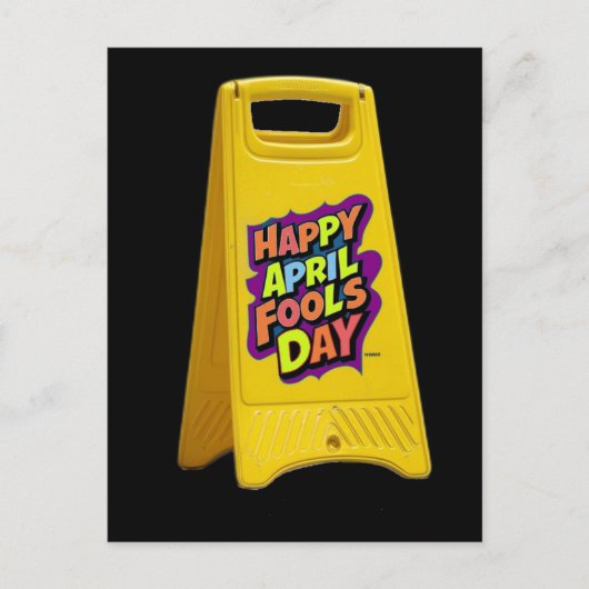 エイプリルフール日イエロープラスチック標識文字カラフル ポストカード (正面)
