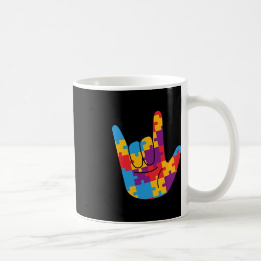 エイプリル国家自閉症啓発月ASL愛Sig コーヒーマグカップ (右)