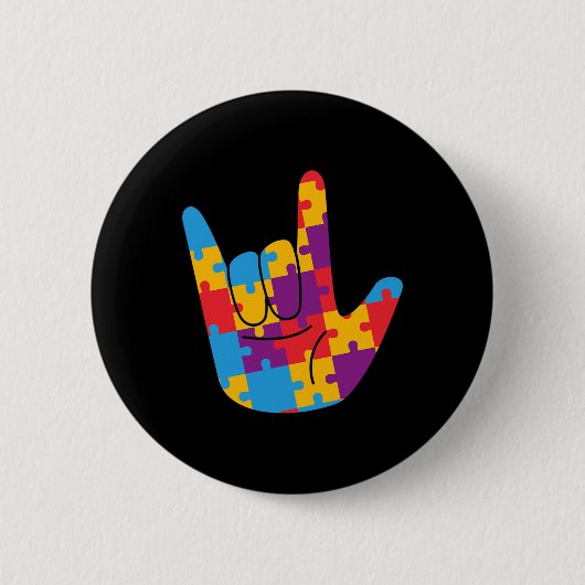 エイプリル国家自閉症啓発月ASL愛Sig 缶バッジ (正面)