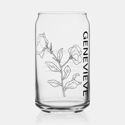 エイプリル誕生フラワースイートピーと名前をカスタムする ガラス缶 (正面)