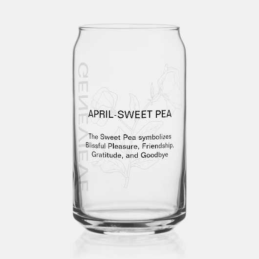 エイプリル誕生フラワースイートピーと名前をカスタムする ガラス缶 (裏面)