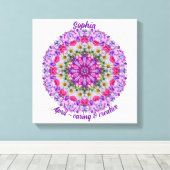 エイプリル誕生フラワーパーソナライズされたデイジーマンダラアート キャンバスプリント (インサイチュ (ウッドフロア))