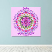 エイプリル誕生フラワーパーソナライズされたデイジーマンダラアート キャンバスプリント (インサイチュ (ウッドフロア))