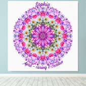 エイプリル誕生フラワーパーソナライズされたデイジーマンダラアート キャンバスプリント (インサイチュ (ウッドフロア))