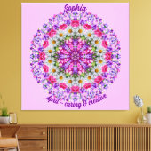 エイプリル誕生フラワーパーソナライズされたデイジーマンダラアート キャンバスプリント (インサイチュ (リビング))
