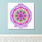 エイプリル誕生フラワーパーソナライズされたデイジーマンダラアート キャンバスプリント (インサイチュ (ウッドフロア))