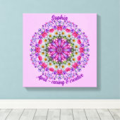 エイプリル誕生フラワーパーソナライズされたデイジーマンダラアート キャンバスプリント (インサイチュ (ウッドフロア))