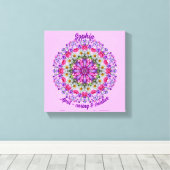 エイプリル誕生フラワーパーソナライズされたデイジーマンダラ禅 キャンバスプリント (インサイチュ (ウッドフロア))