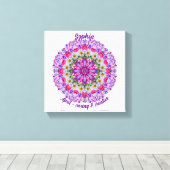 エイプリル誕生フラワーパーソナライズされたデイジーマンダラ キャンバスプリント (インサイチュ (ウッドフロア))
