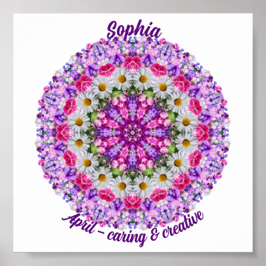 エイプリル誕生フラワーパーソナライズされた引用文キッズ子供部屋 ポスター (正面)
