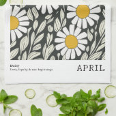 エイプリル誕生フラワーマーケットホワイトデイジーフローラプリント キッチンタオル (折り畳み)