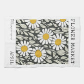 エイプリル誕生フラワーマーケットホワイトデイジーフローラプリント キッチンタオル (横)