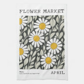 エイプリル誕生フラワーマーケットホワイトデイジーフローラプリント キッチンタオル (縦)