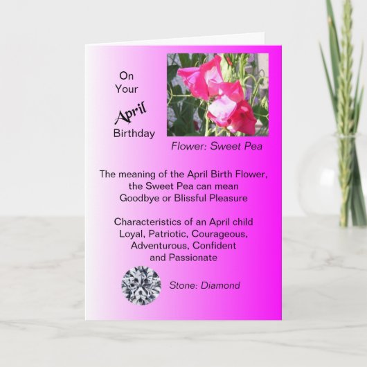 エイプリル誕生日カード – スイートピーとダイヤモンド カード (正面)
