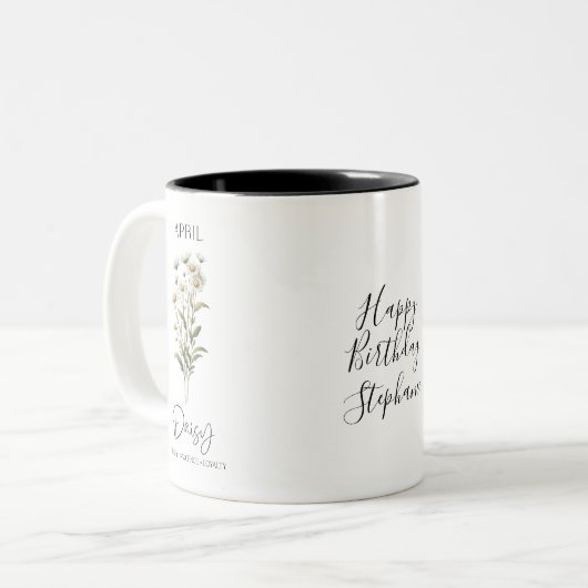 エイプリル誕生月花デイジー誕生日ギフト彼女 ツートーンマグカップ (正面左)