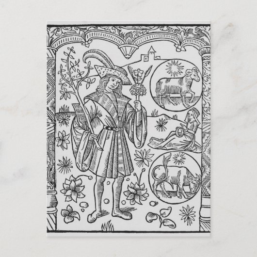 エイプリル、花、おひつじ ポストカード (正面)