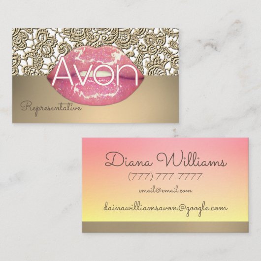エイボンのピパーソナライズされたンクと金ゴールドのレースの美観 名刺 (正面/裏面)