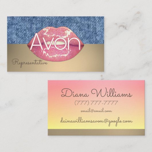 エイボン·パーソナライズされたピンクとデニムの美学 名刺 (正面/裏面)