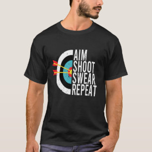 エイムシュートウアーチェリーおもしろい弓矢のアークを繰り返す Tシャツ