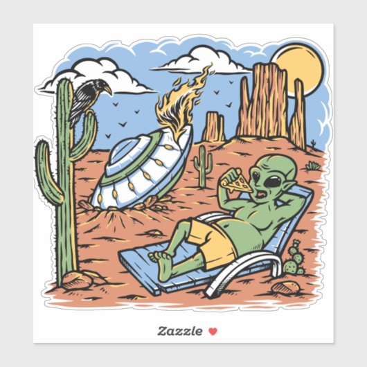 エイリアンおもしろいが砂漠のチリのピザに墜落した シール (シート)