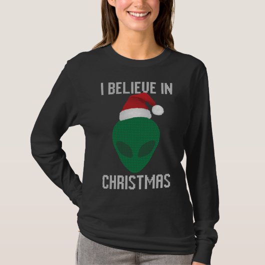 エイリアンおもしろいの醜いクリスマスセーターパーティー Tシャツ (正面)