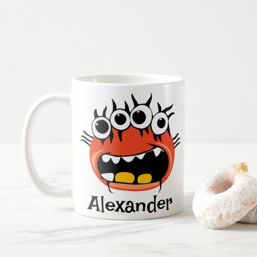 エイリアンおもしろい4目オレンジモンスターマンガ コーヒーマグカップ (ドーナツ)