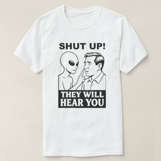 エイリアンが人間を警告 Tシャツ (デザイン正面)