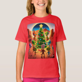 エイリアンが休日を祝う Tシャツ