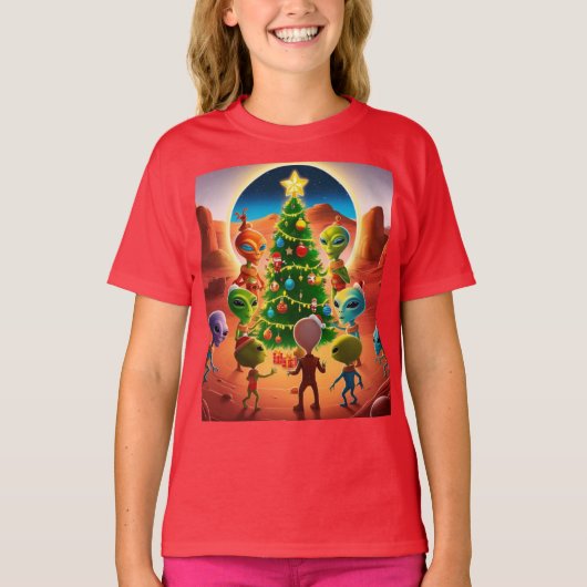 エイリアンが休日を祝う Tシャツ (正面)