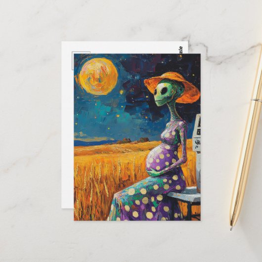 エイリアンが小麦畑で母親になる ポストカード (正面/裏面インサイチュ)