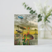 エイリアンが空でエアカーを見ている ポストカード (スタンド正面)