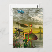 エイリアンが空でエアカーを見ている ポストカード (正面/裏面)