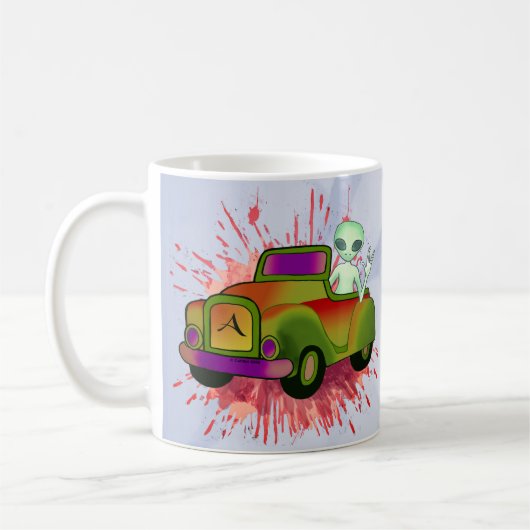 エイリアンが運転する車 コーヒーマグカップ (左)