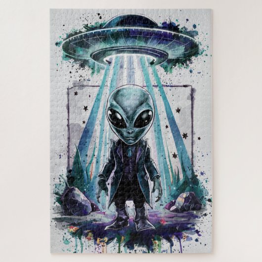 エイリアンがUFOパズルから出ている ジグソーパズル (縦)