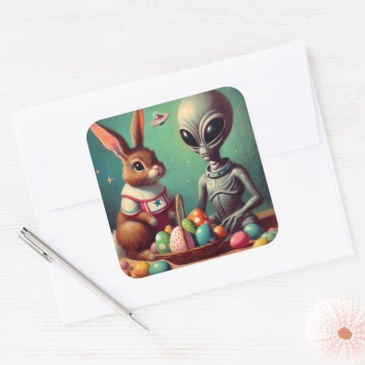 エイリアンとイースターバニーキッチュヴィンテージ絵を描ズ スクエアシール (封筒)