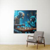 エイリアンとサル遊のチェスとコーヒー タペストリー (インサイチュ)