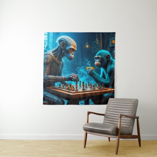 エイリアンとサル遊のチェスとコーヒー タペストリー (インサイチュ)