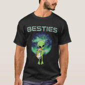 エイリアンとネコのベストフレンドTシャツ 宇宙の友達 Tシャツ (正面)
