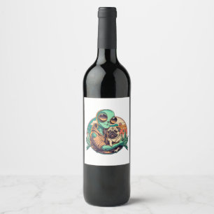 エイリアンとパグ ワインラベル