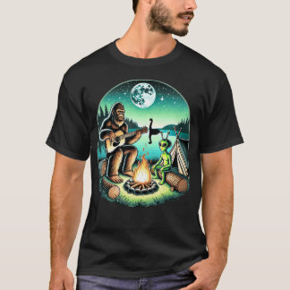 エイリアンとビッグフット・ロッホネス キャンプファイヤー・サスクワッチ ギター Tシャツ